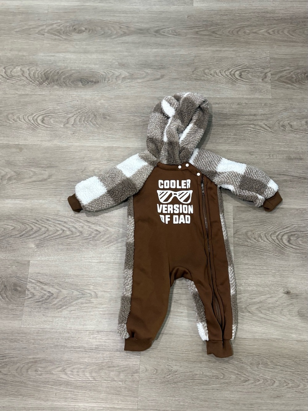 SHEIN Brown & Cream Hooded One-Piece with 'Cooler Version of Dad' Graphic